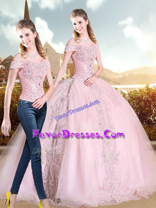 Fitting Pink Sleeveless Beading Lace Up Quinceanera Dress