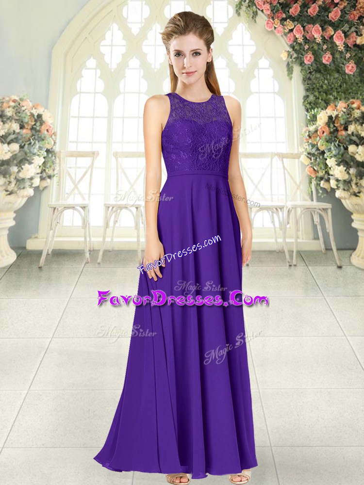  Lace Prom Party Dress Purple Backless Sleeveless Floor Length