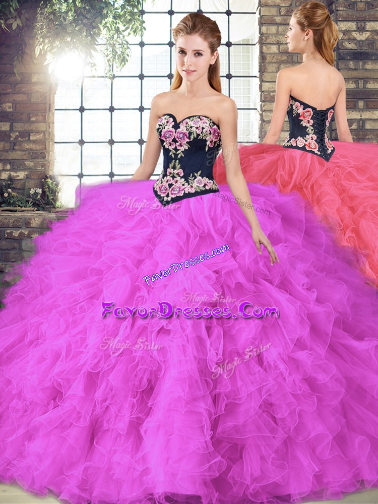  Sweetheart Sleeveless Tulle Quinceanera Dress Beading and Embroidery Lace Up