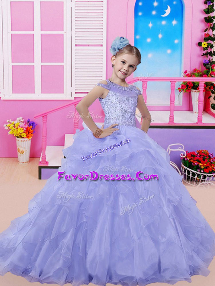  Lavender Ball Gowns Beading Custom Made Pageant Dress Lace Up Organza Sleeveless
