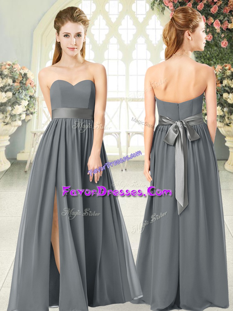 Affordable Chiffon Sweetheart Sleeveless Zipper Belt Homecoming Dress in Grey