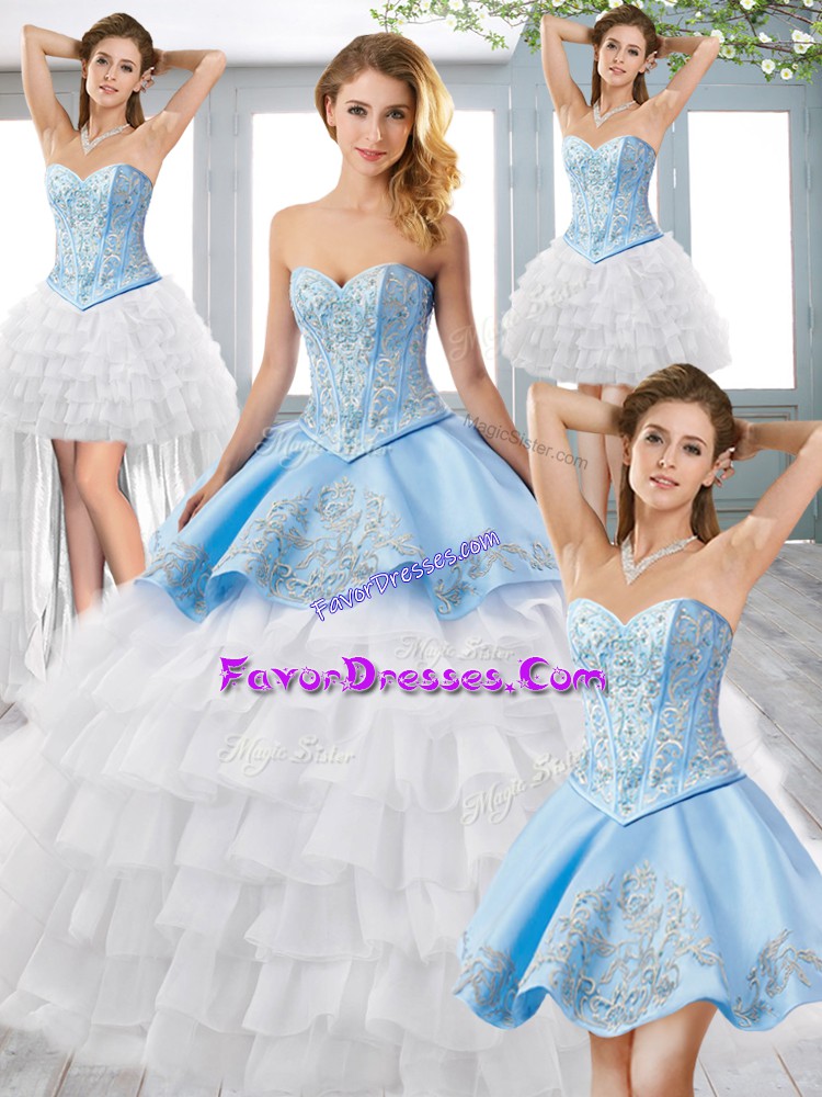 Inexpensive Ball Gowns 15 Quinceanera Dress Blue Sweetheart Satin and Organza Sleeveless Lace Up