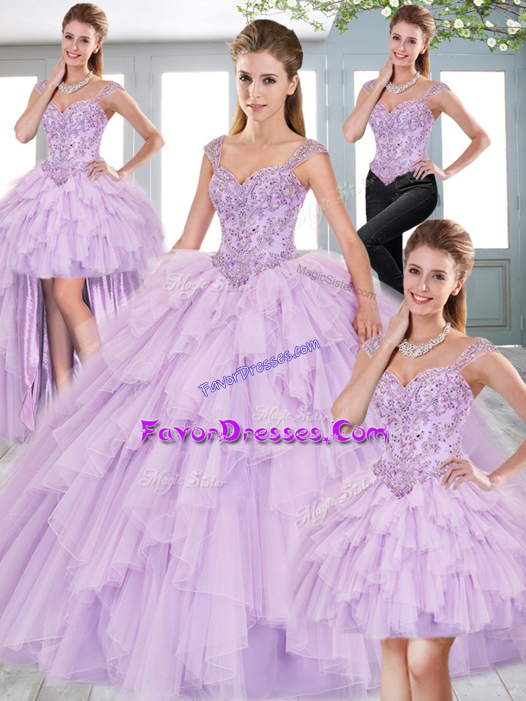  Sleeveless Beading and Lace Lace Up Quinceanera Dress