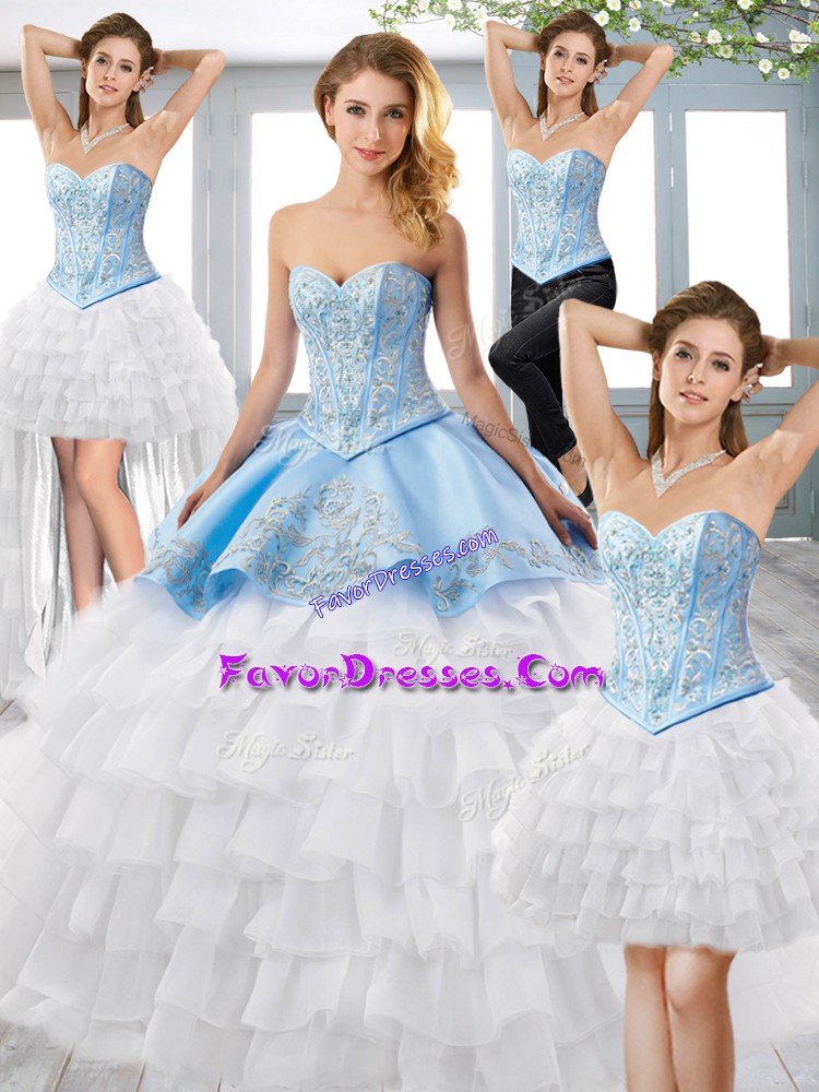 Sweetheart Sleeveless Lace Up Quince Ball Gowns Blue And White Satin and Organza