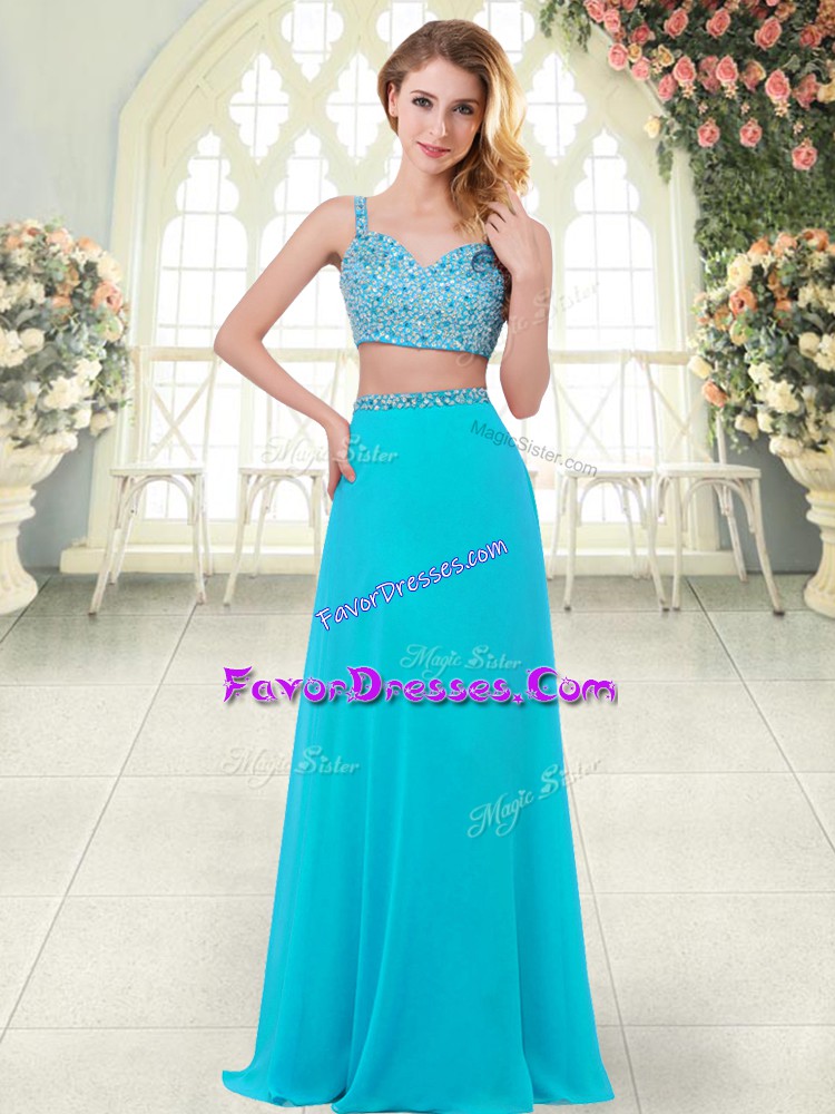 Stunning Sleeveless Zipper Floor Length Beading Prom Party Dress