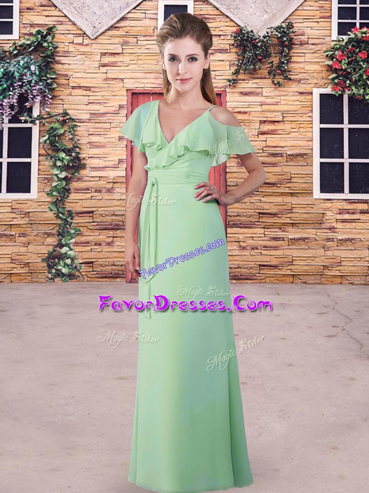  Floor Length Apple Green Wedding Party Dress Chiffon Sleeveless Ruching
