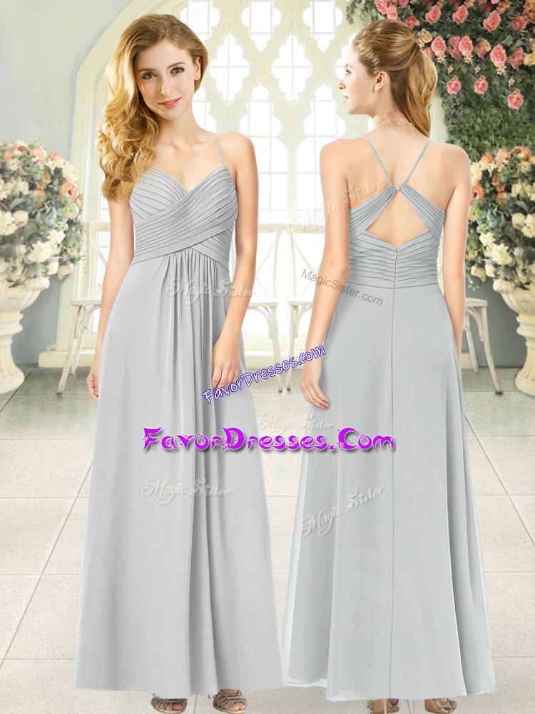 Free and Easy Sleeveless Ankle Length Ruching Criss Cross Dress for Prom with Grey