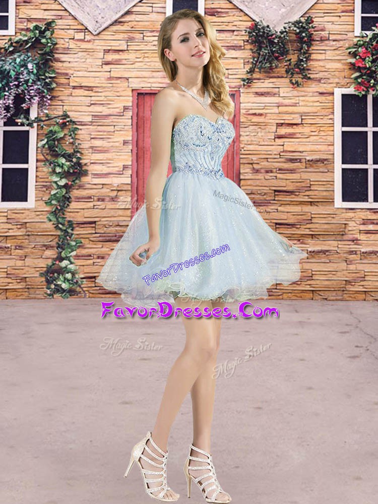 Fashion Light Blue Sweetheart Neckline Beading Quinceanera Dama Dress Sleeveless Lace Up