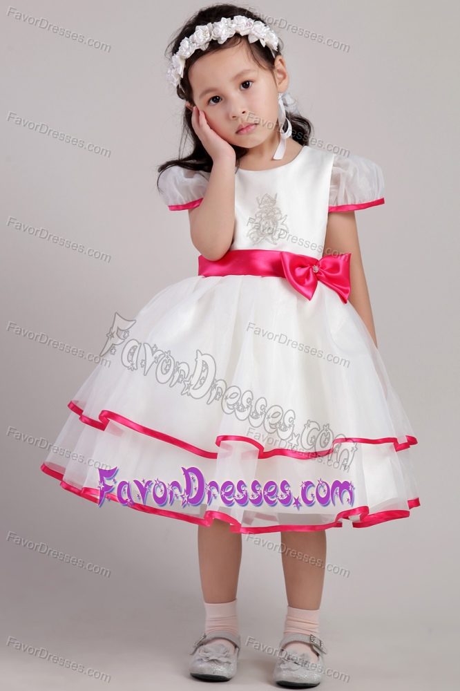 Cute Princess Scoop Organza Flower Girl Dress with Beading and Bowknot