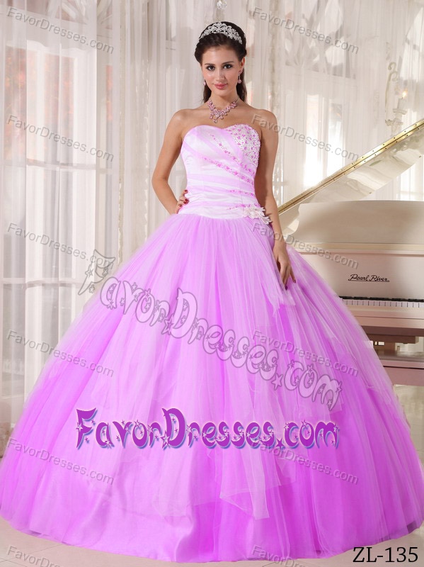 Affordable Ball Gown Sweetheart Beaded Tulle Quinceanera Dress in Lilac