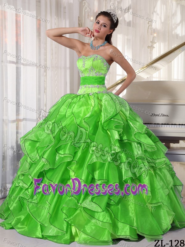 Spring Green Sweet Sixteen Dresses with Ruffles and Appliques 2013