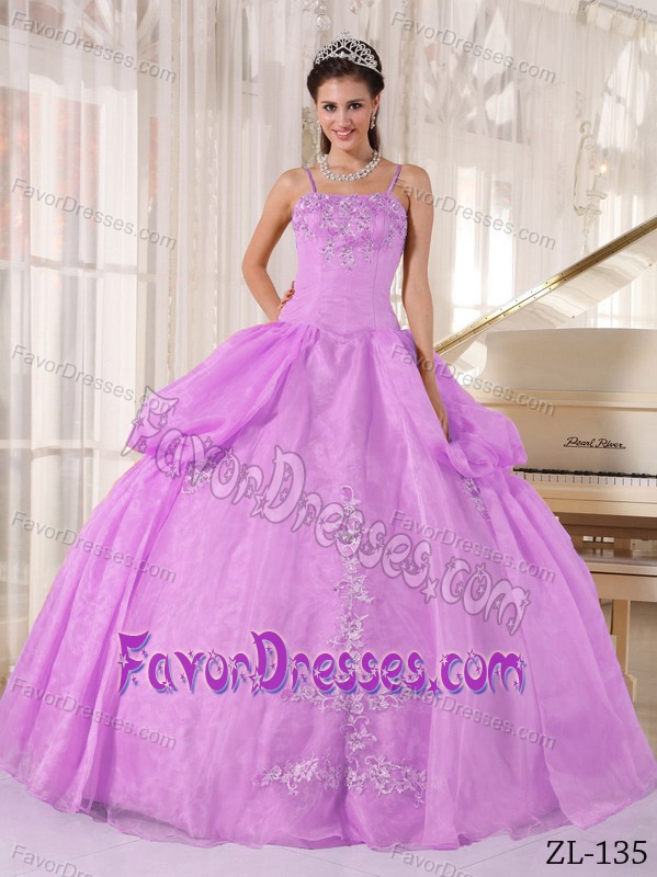 Cheap Spaghetti Straps Long Quinceanera Gown in Lavender with Appliques