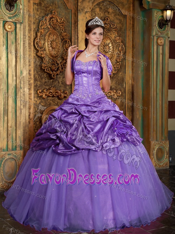 Pretty Lavender Sweet 15 Dresses with Pick-ups in Taffeta and Organza