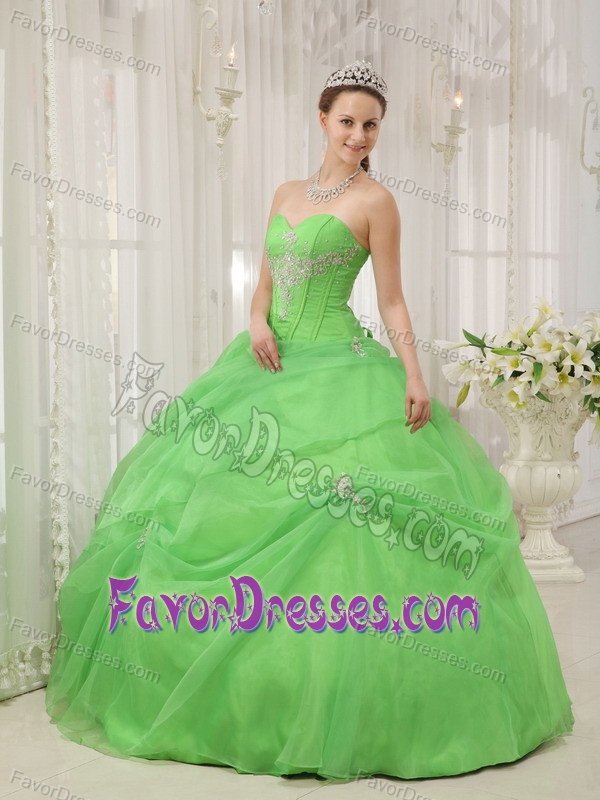 Sweetheart Quinceanera Gown Dresses with Appliques in Spring Green