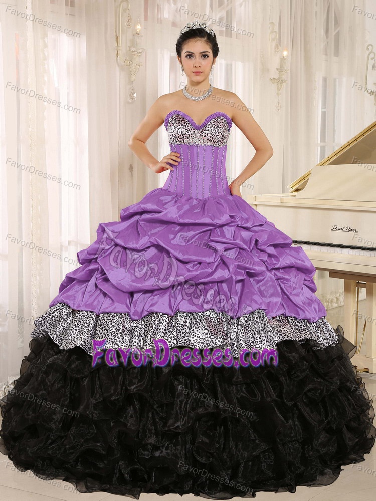 Purple and Black Taffeta and Organza Sweet Sixteen Dresses with Ruffles