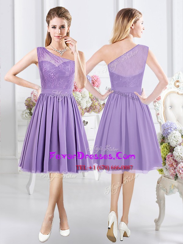 Custom Made Lavender One Shoulder Neckline Lace Bridesmaid Dress Sleeveless Side Zipper