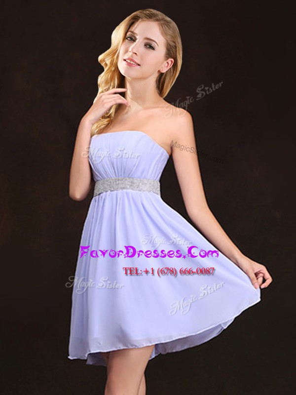  Lavender Zipper Strapless Sequins and Ruching Bridesmaid Gown Chiffon Sleeveless