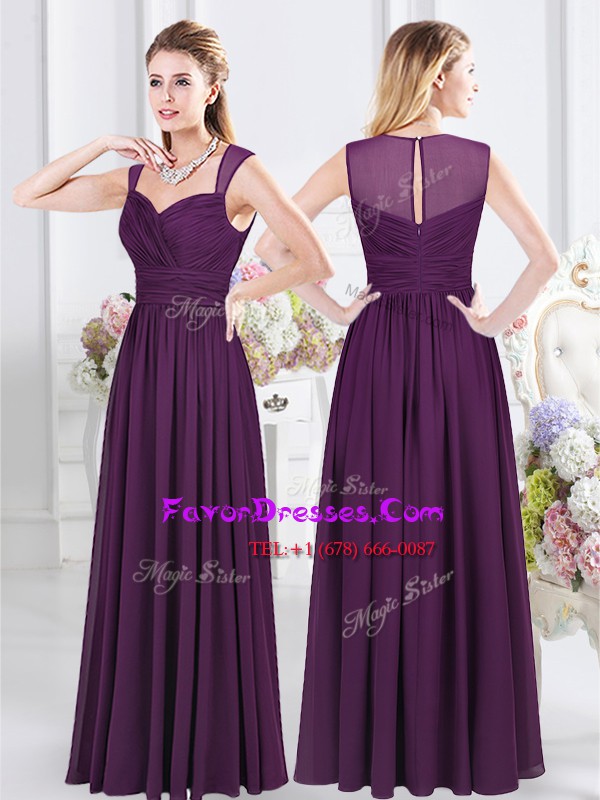  Empire Wedding Party Dress Purple Straps Chiffon Sleeveless Floor Length Zipper