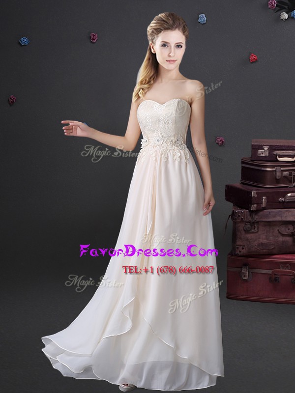  Lace and Appliques Bridesmaid Dresses White Zipper Sleeveless Floor Length