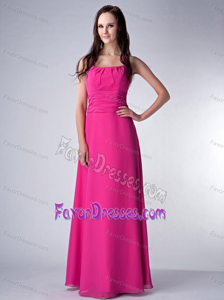 Attractive Empire Square Junior Bridesmaid Dresses in Chiffon in Hot Pink