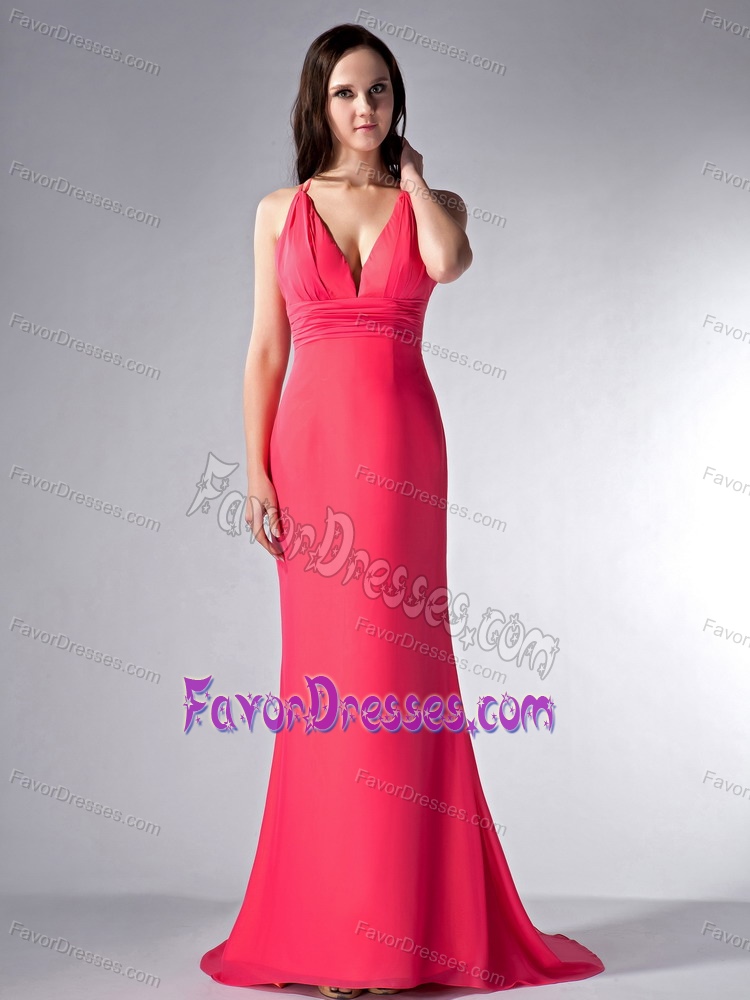 Wholesale Price Coral Red Column V-neck Maternity Bridesmaid Dresses
