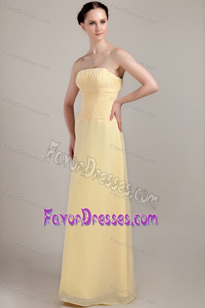 Light Yellow Strapless Long Empire Maid of Honor Dresses with Ruching