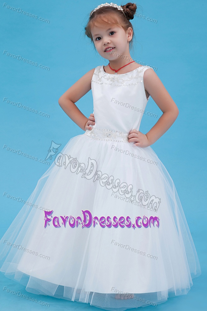 Luxurious White Zipper-up Tulle Summer Flower Girl Dresses in Floor-length