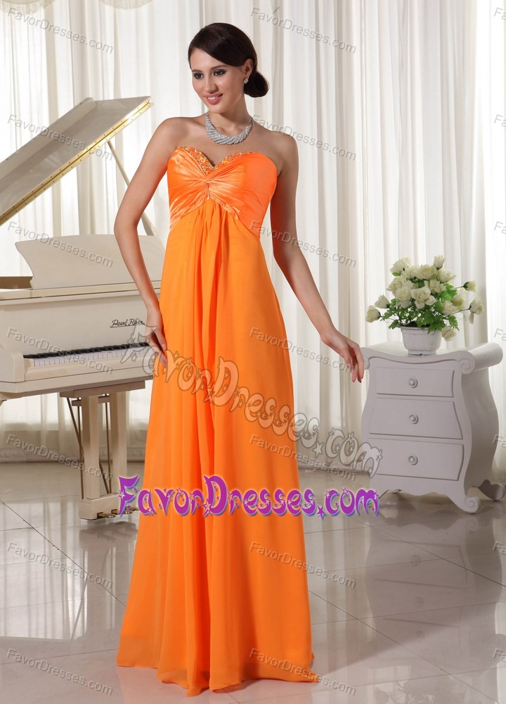 Pretty Orange Sweetheart Beaded Prom Evening Dress in Satin and Chiffon in 2014