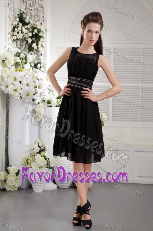 Black Empire Scoop Knee-length Chiffon Beaded Prom Bridesmaid Dress in 2013