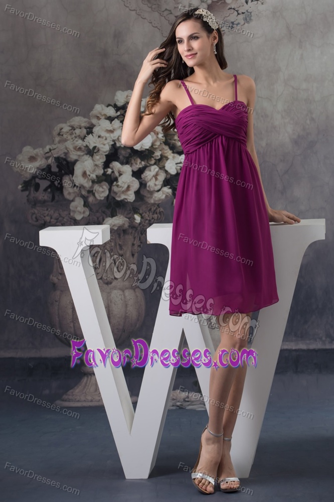 Popular Spaghetti Straps Ruched Short Prom Cocktail Dresses in Dark Purple