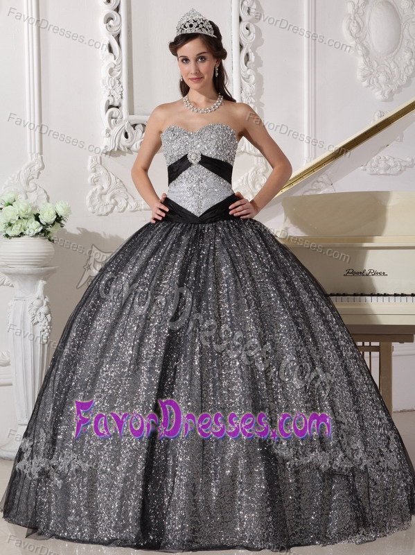 Black Sweetheart Quinceaneras Dress in Sequin and Tulle with Appliques
