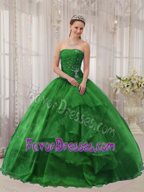 Strapless Organza Sweet 16 Quinceanera Dresses in Green with Beading