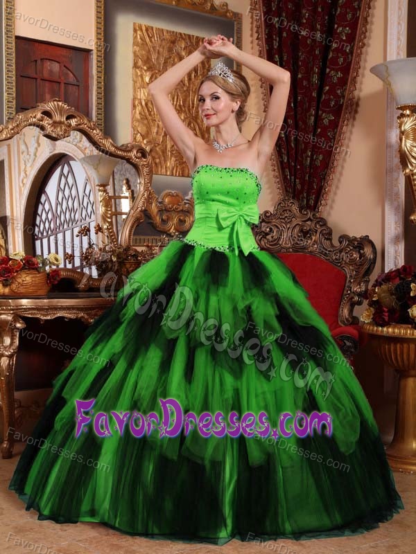 Wonderful Spring Green and Black Tulle Quinceanera Dress with Beading