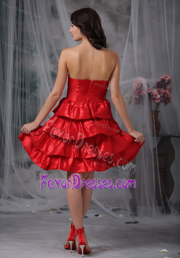 Red Strapless Prom Dress For Flat Chested Girl With Ruffled Layers