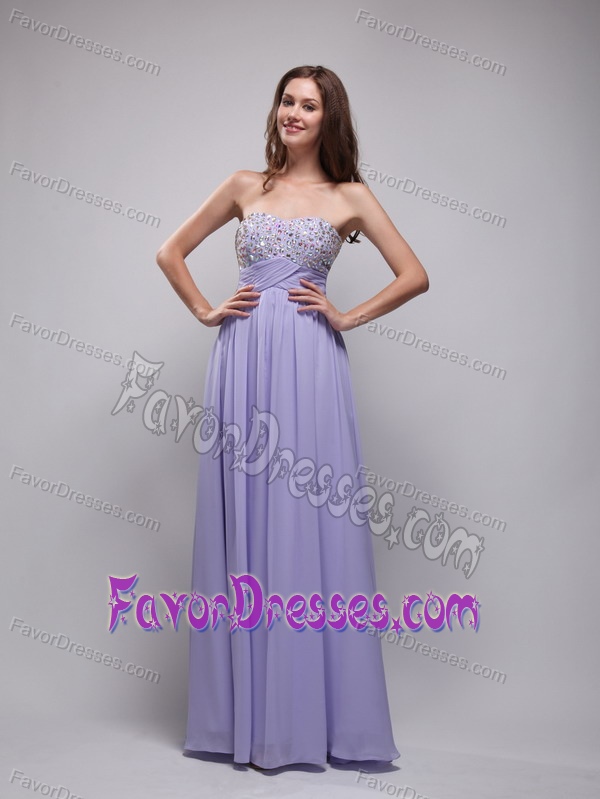 New Lilac Empire Strapless Long Prom Dress with Beading in Chiffon