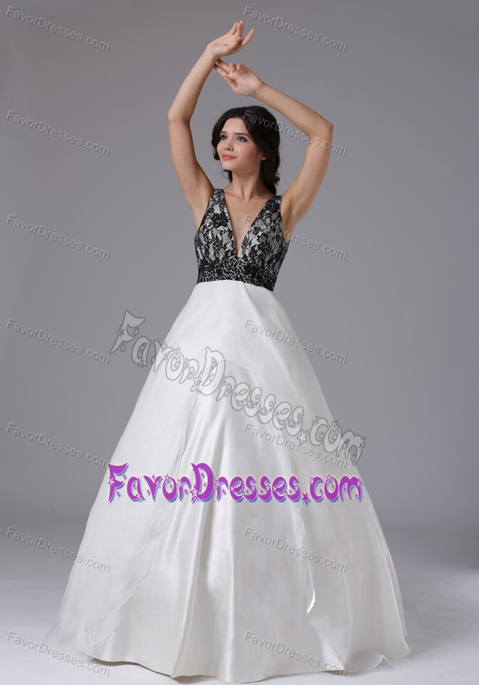 Custom Made V-neck Prom Dress for Party in Lace and Organza Best Seller