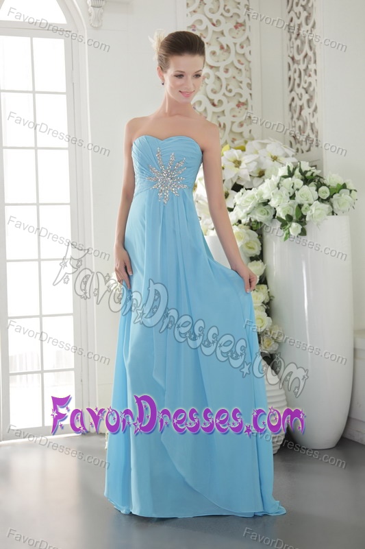 Aqua Blue Empire Sweetheart Chiffon Prom Graduation Dress with Beading