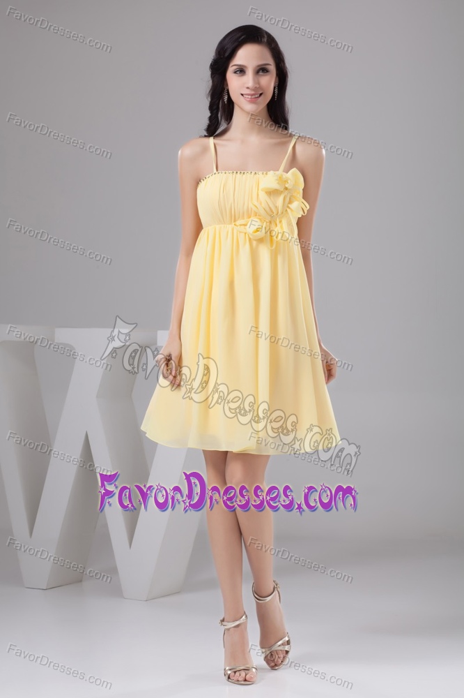Spaghetti Straps Ruched Chiffon Prom Dress in Light Yellow Popular in 2013