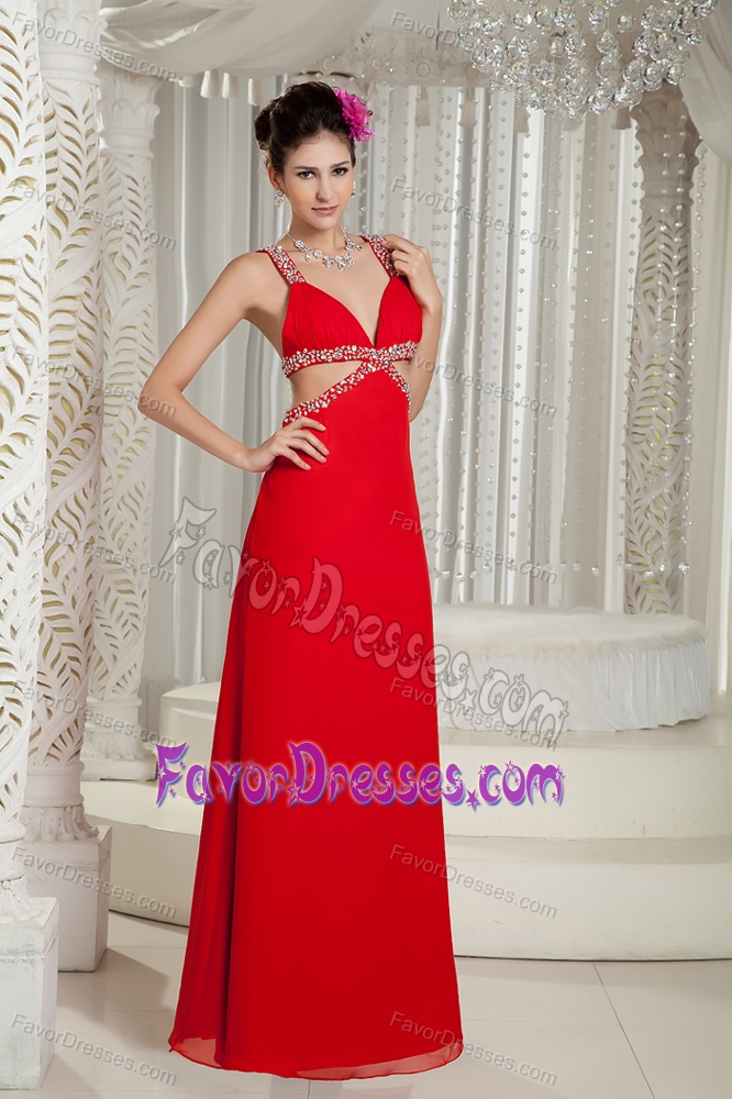 Red Empire Sassy Beading Prom Graduation Dresses with Straps in Chiffon