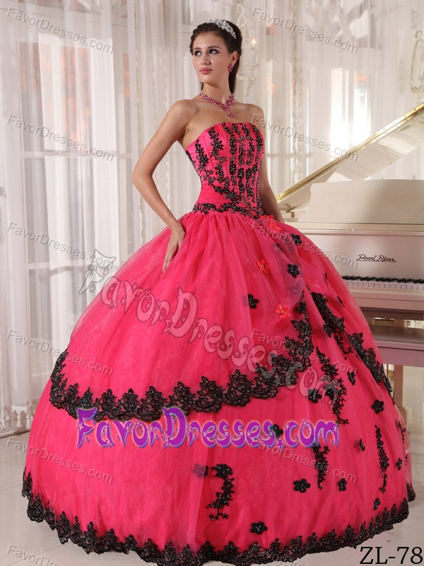 Sweet Ball Gown Strapless Long Dresses for Quince with Appliques
