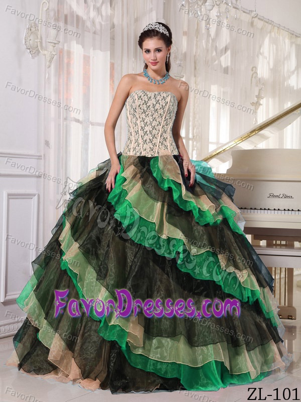 Simple Multi-color Quinceanera Dress in Organza with Appliques