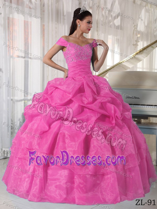 Impressive Rose Pink Off The Shoulder Quinceanera Dresses with Beading