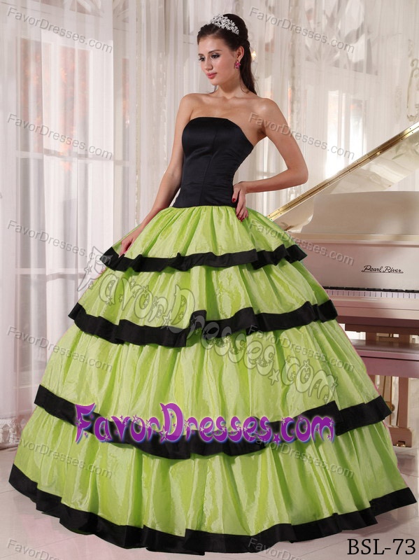 Special Quinceanera Gown Dresses in Taffeta in Green and Black