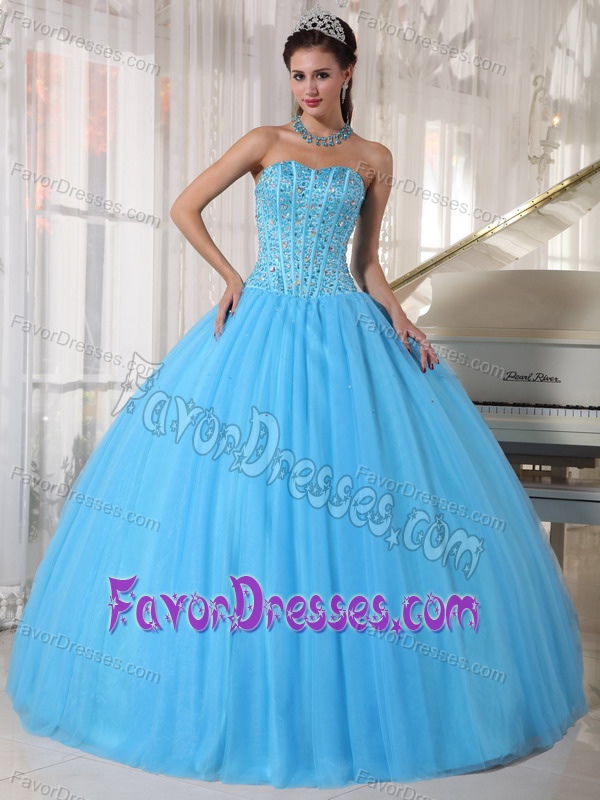 Luxurious Beading Sweetheart Long Quinceanera Gown in Sky Blue