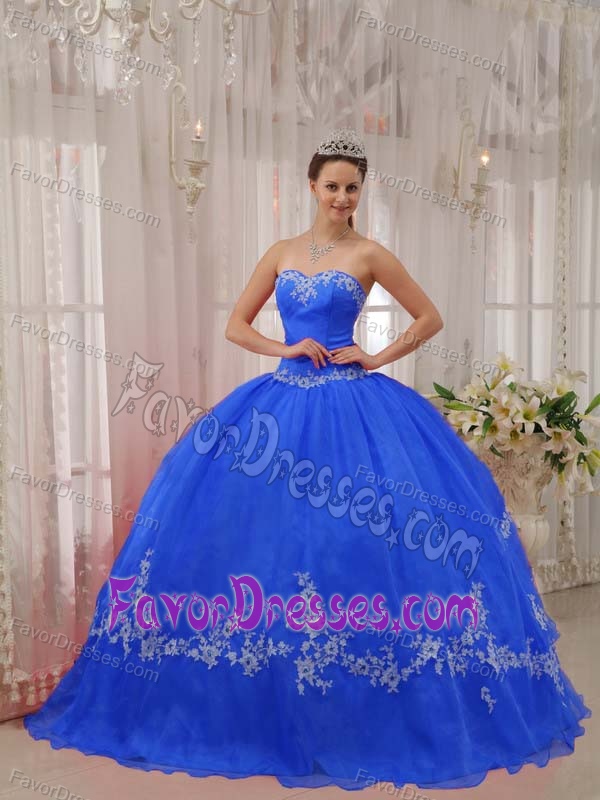 High Quality Blue Sweetheart Dresses for a Quince in Taffeta and Organza