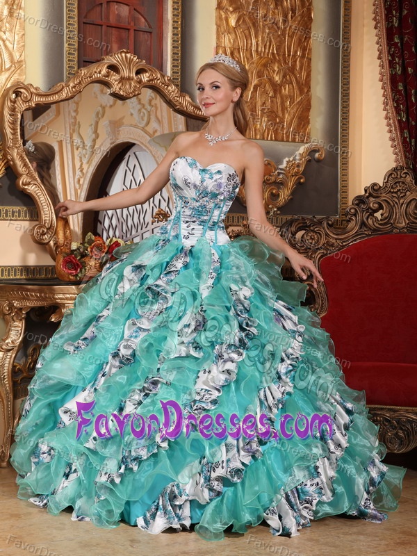 Multi-colored Sweetheart Quinceaneras Dresses in Organza and Printing