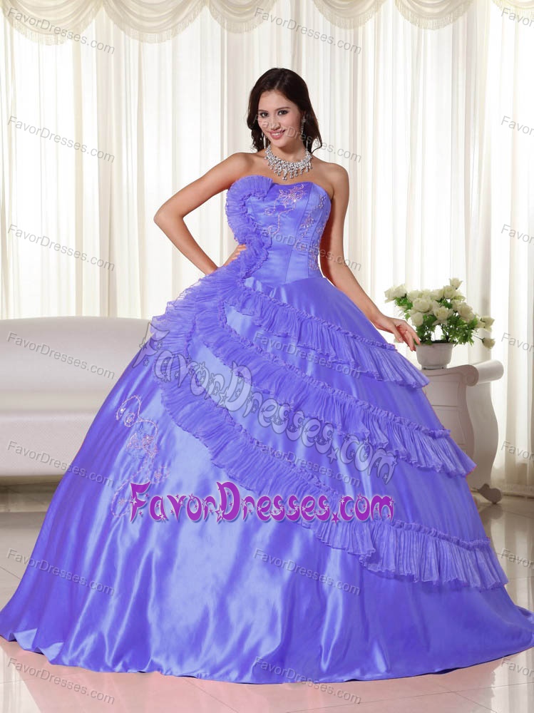 Perfect Purple Strapless Ball Gown Taffeta Embroidery Quinces Dresses