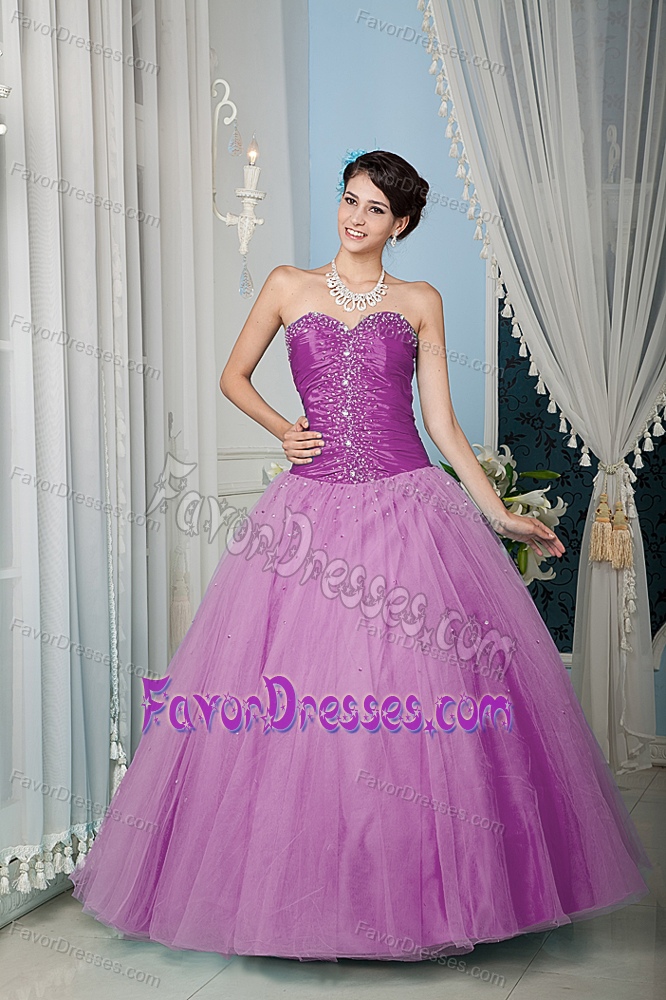 Best Lavender Sweetheart Dress for Quince in Tulle with Beading