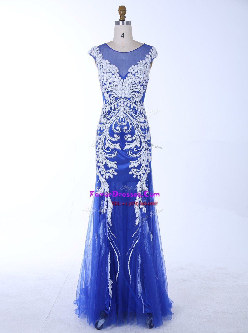 Beautiful Mermaid Scoop Sleeveless Backless Floor Length Beading and Appliques Prom Gown