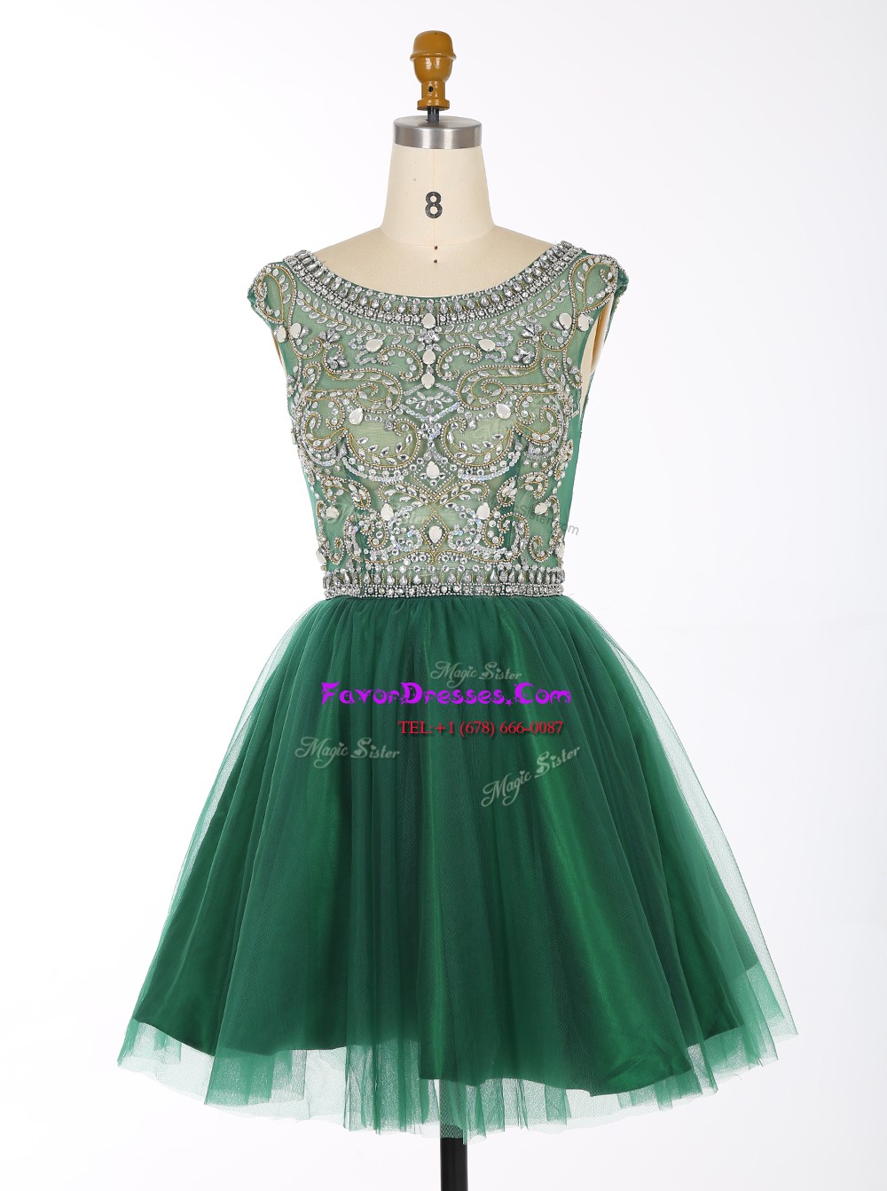 Hot Sale Green Scoop Neckline Beading Prom Gown Sleeveless Zipper